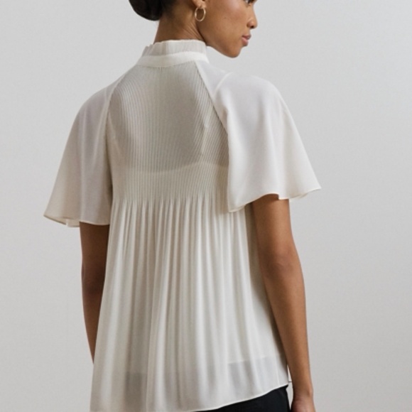 Lauren Ralph Lauren Pleated Tie-Neck Blouse • Size M • Ivory - Picture 3 of 9